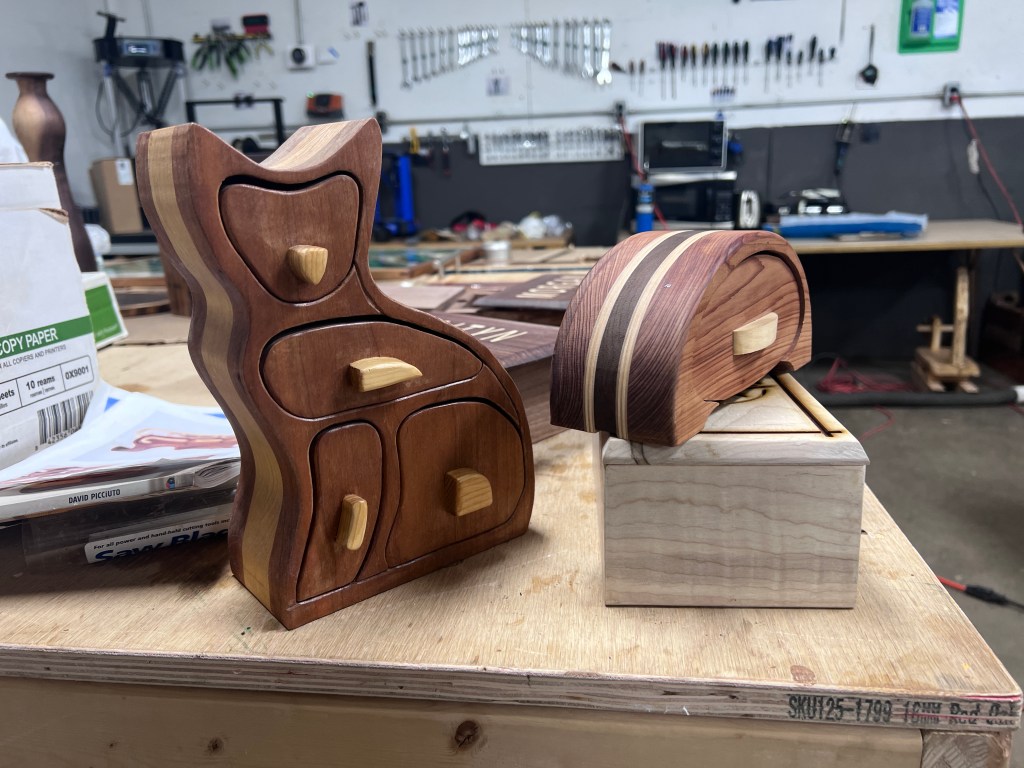 bandsaw box shaped like a cat